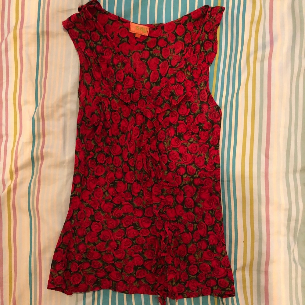 SAY Floral Rose Print 2-Piece Set: Ruffle Blouse & Tulip Midi Skirt - Size S / 2 - Picture 8 of 14